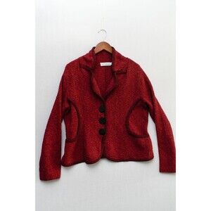 Willow Red Coat button down cardigan chunky Knit Jacket‎ Pockets Size Large